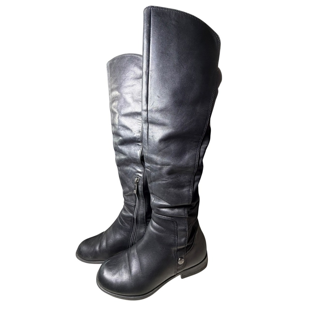 Anne Klein Black Leather Over The Knee Boots Mixed Media Flat Riding Boot 6.5